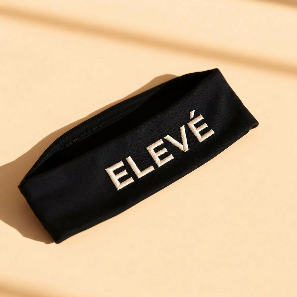 Signature Headband — Onyx / Cream embroidery